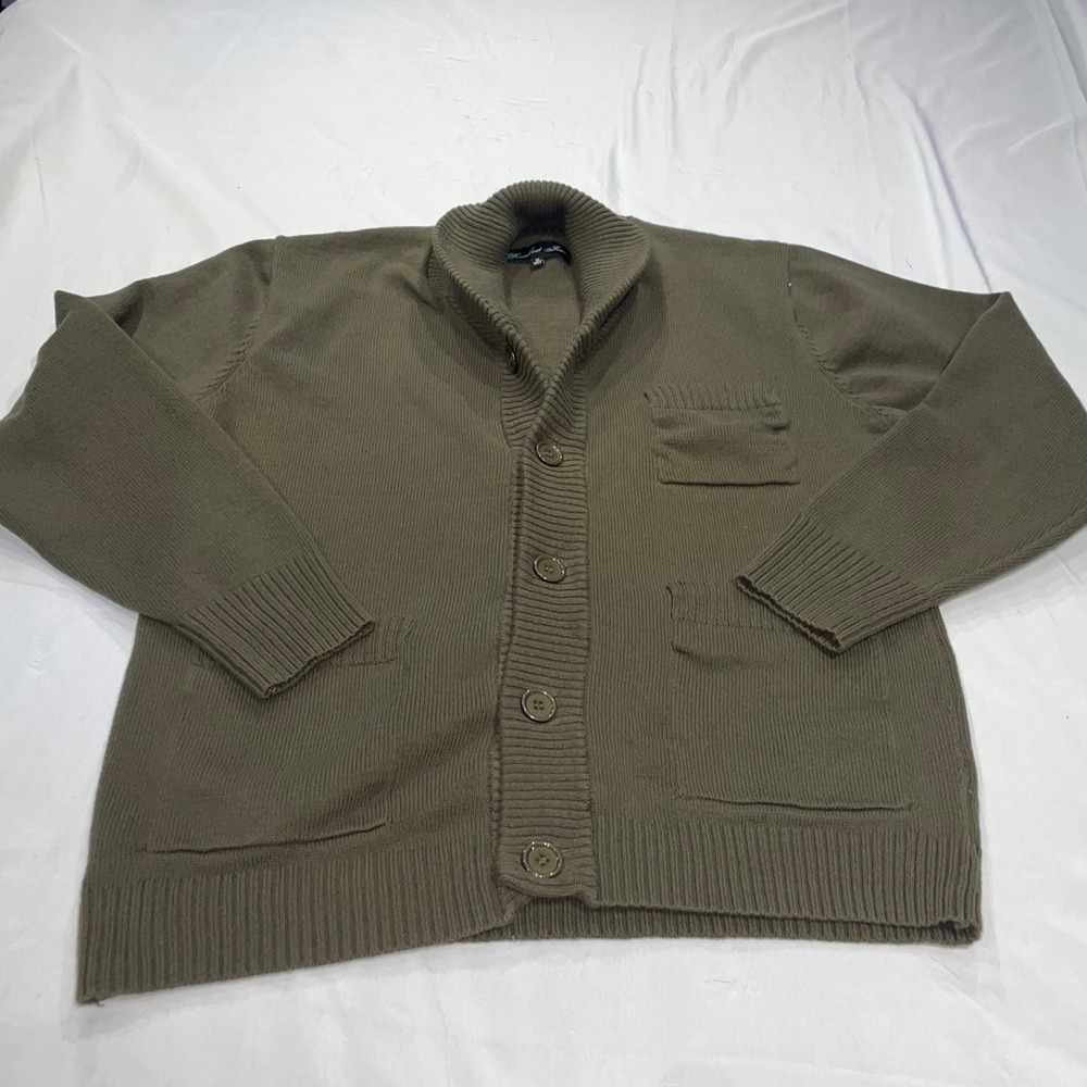 Knockout Jeans Mens XL Olive Green Shawl Collar Cotton Button Cardigan Sweater